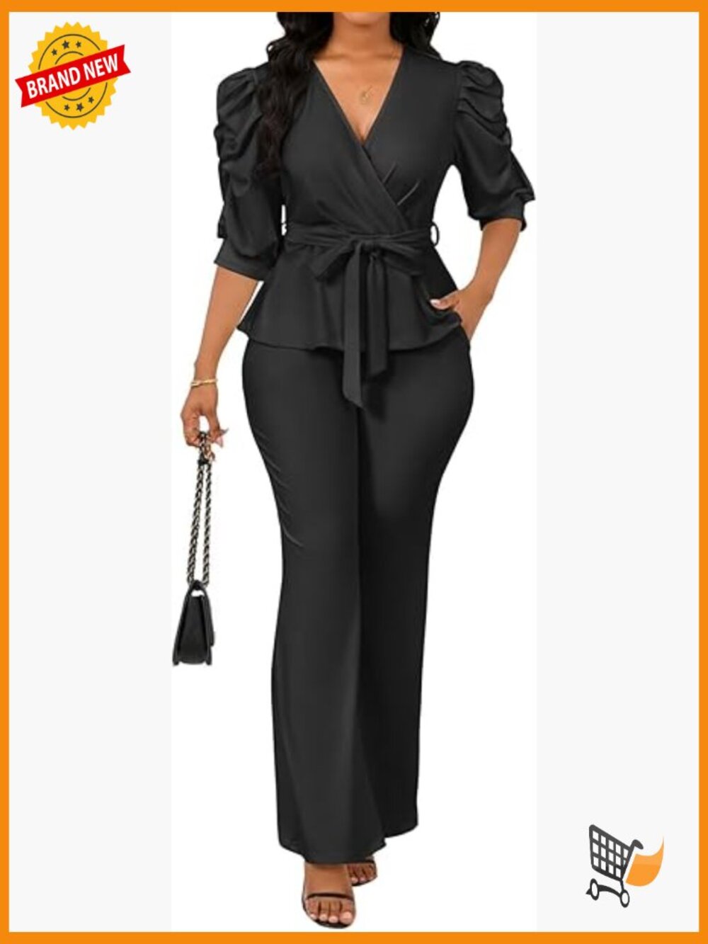 2 Piece Pant Set Ruffle Top Wide Leg Business Pantsuit Loose Fit Plus Size